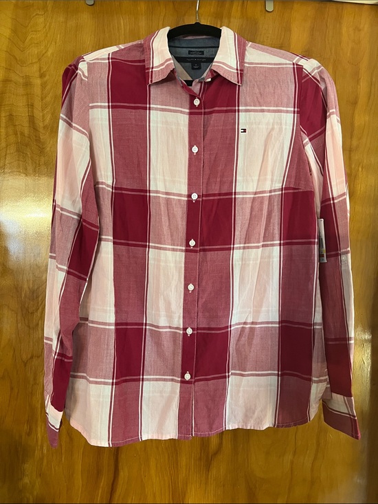 Tommy Hilfiger Tops - Tommy Hilfiger Red and White Plaid Casual Button-Down Shirt